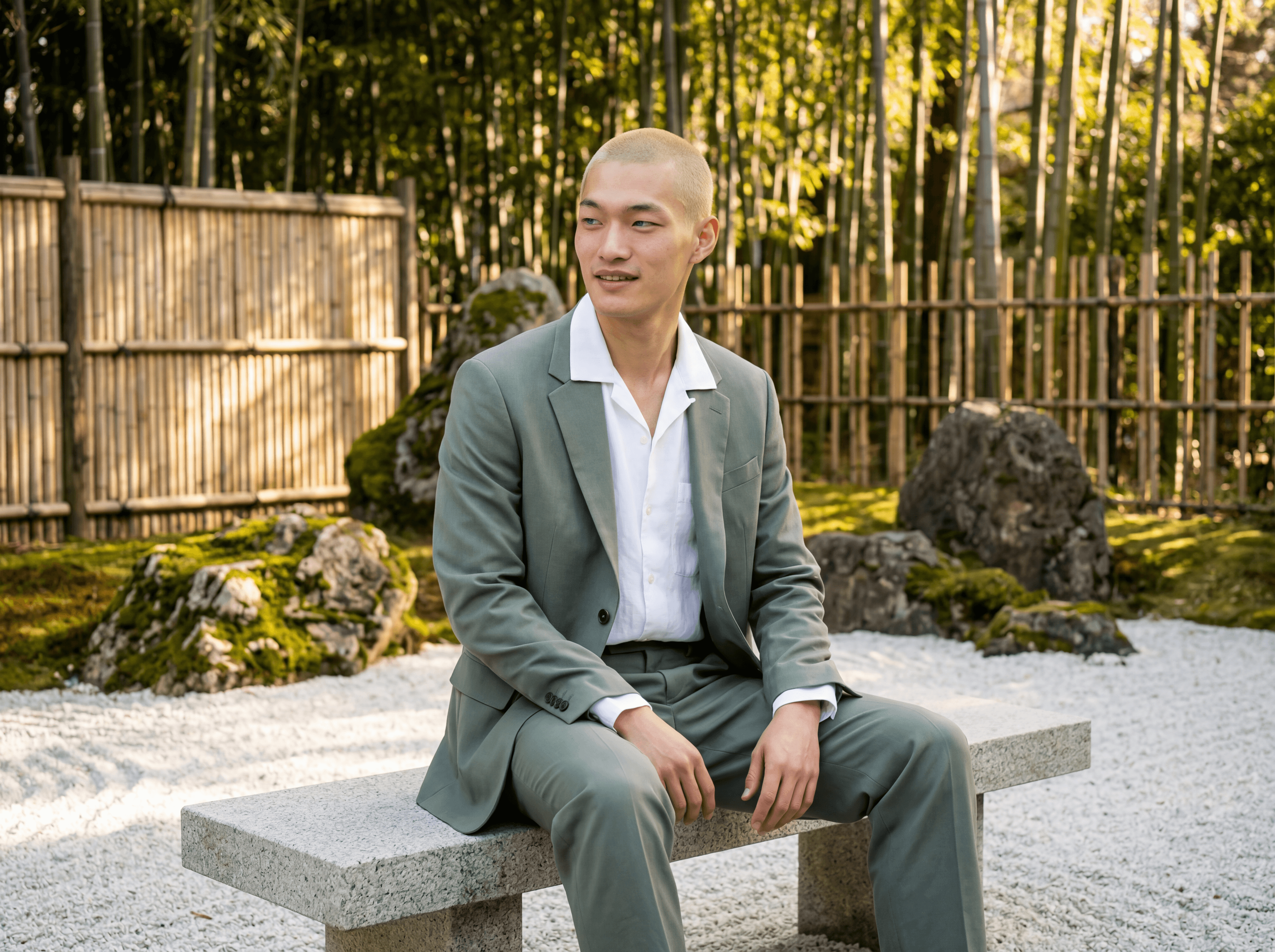 Bruce — Zen garden, sage green suit
